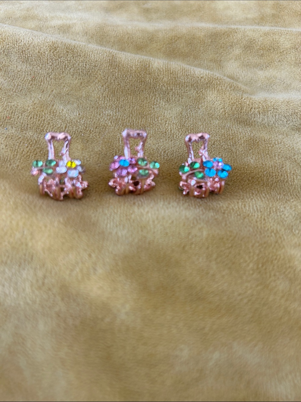 NATURAL LIFE Rose Gold Mini Flower Crystal Hair Claw Clips - Multicolor Stones - Picture 3 of 4